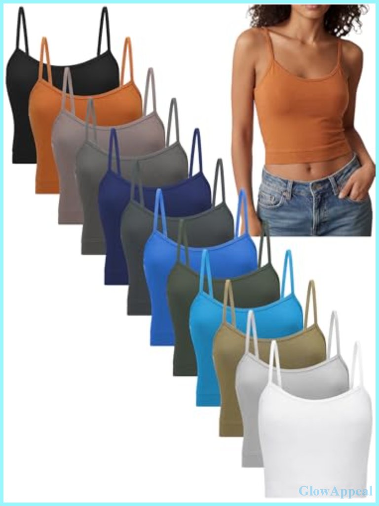 12 Pack Women's Crop Tank Top Camisole Spaghetti Strap Sleeveless Crop Top